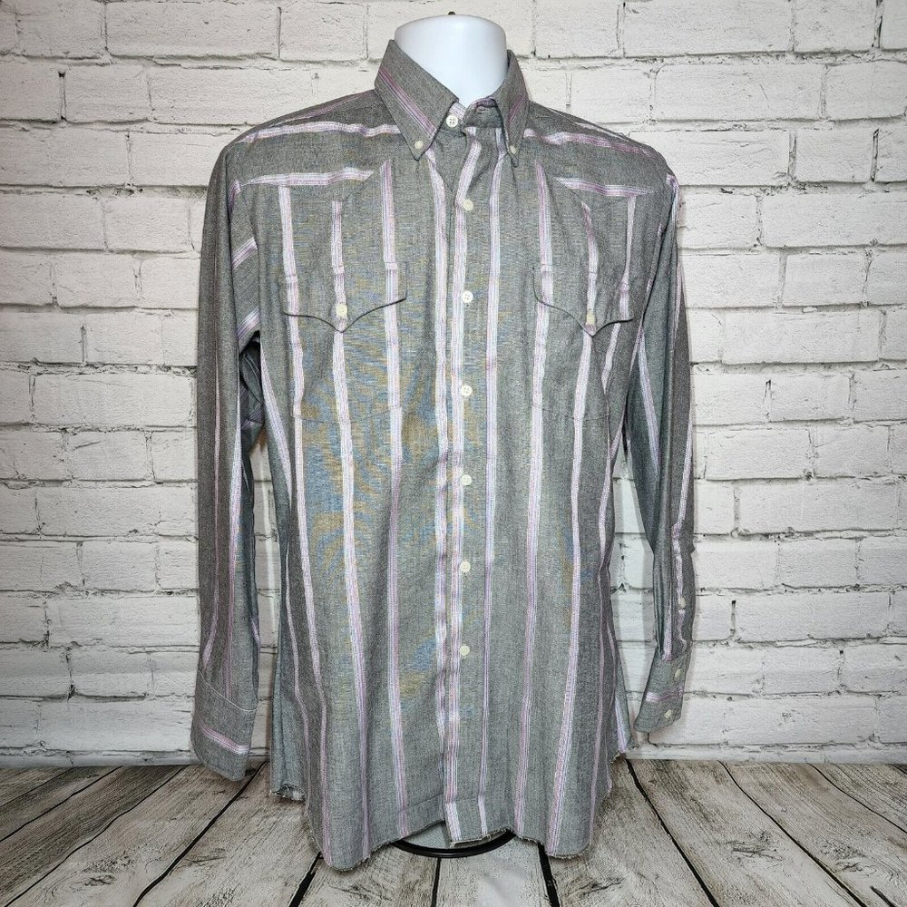 Vintage Panhandle Slim Rockabilly Western Gray Button-Down Shirt 15 1/2 X 34